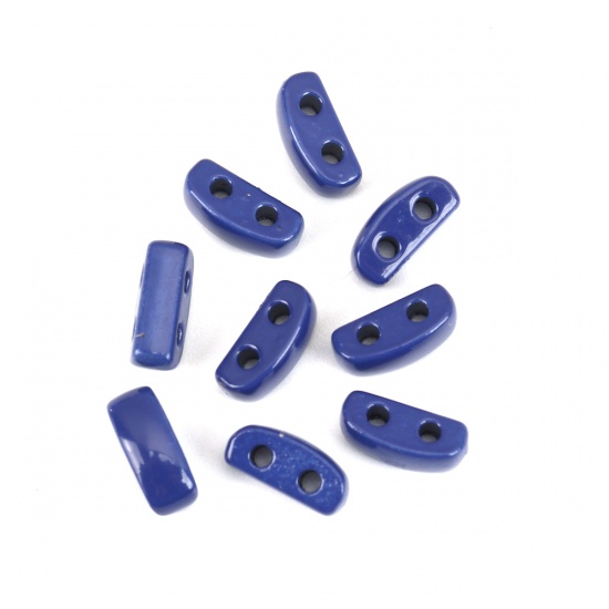 Picture of Zinc Based Alloy Enamel Spacer Beads Two Holes Rectangle Royal Blue About 8mm x 3mm, Hole: Approx 1.1mm, 10 PCs