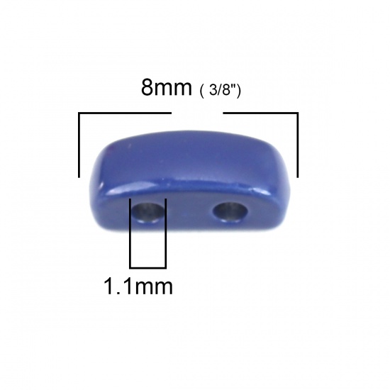 Picture of Zinc Based Alloy Enamel Spacer Beads Two Holes Rectangle Royal Blue About 8mm x 3mm, Hole: Approx 1.1mm, 10 PCs