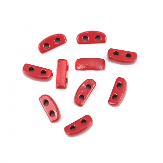 Picture of Zinc Based Alloy Enamel Spacer Beads Two Holes Rectangle Red About 8mm x 3mm, Hole: Approx 1.1mm, 10 PCs