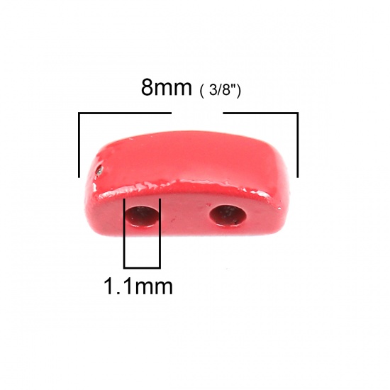 Picture of Zinc Based Alloy Enamel Spacer Beads Two Holes Rectangle Red About 8mm x 3mm, Hole: Approx 1.1mm, 10 PCs
