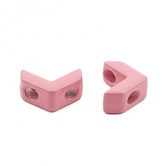 Immagine di Lega di Zinco Smalto Perline Due Fori A Forma di V Arancione Rosa Circa 8mm x 6mm, Foro:Circa 1.6mm, 10 Pz