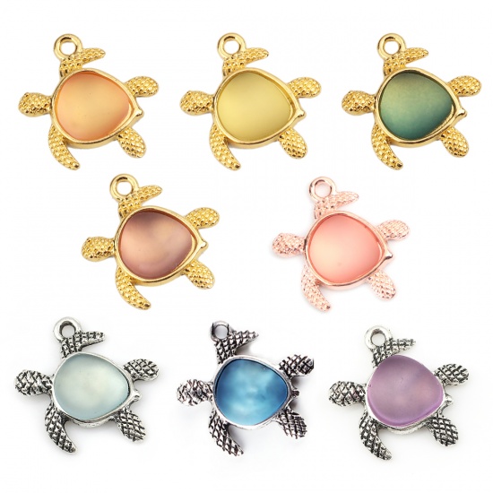 Picture of Zinc Based Alloy Ocean Jewelry Charms Tortoise Animal Gold Plated Light Green 20mm x 19mm, 5 PCs