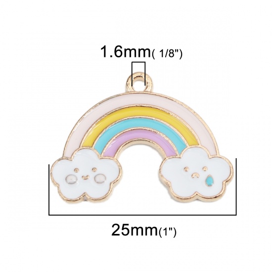 Picture of Zinc Based Alloy Weather Collection Charms Rainbow Gold Plated Multicolor Enamel 25mm x 18mm, 10 PCs