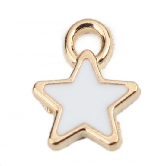 Picture of Zinc Based Alloy Charms Pentagram Star Gold Plated White Enamel 8mm x 7mm, 50 PCs