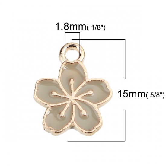 Picture of Zinc Based Alloy Charms Flower Gold Plated Grayish White Enamel 15mm x 12mm, 20 PCs