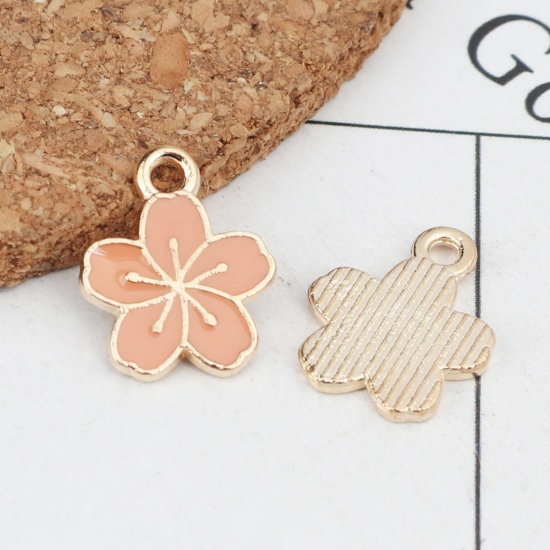 Picture of Zinc Based Alloy Charms Flower Gold Plated Orange Pink Enamel 15mm x 12mm, 20 PCs