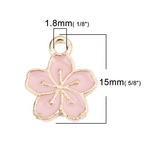 Picture of Zinc Based Alloy Charms Flower Gold Plated Pink Enamel 15mm x 12mm, 20 PCs