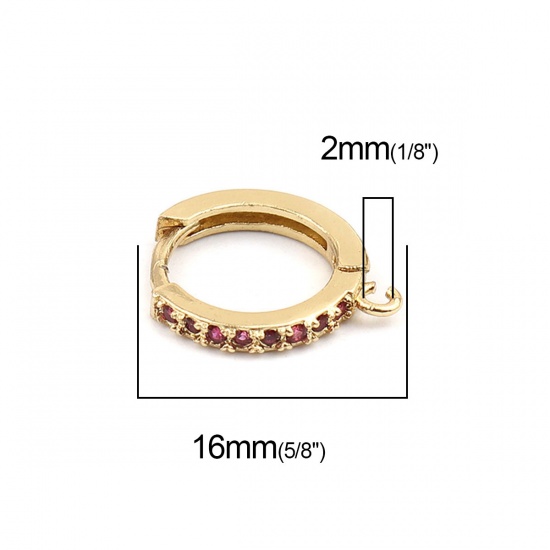 Image de Boucles d'Oreilles à Clip en Laiton Plaqué Or 18K Rond avec Boucle à Zirconia Cubique Rouge 16mm x 14mm, Epaisseur de Fil: (18 gauge), 1 Paire