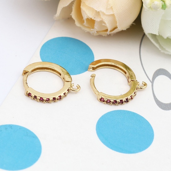 Image de Boucles d'Oreilles à Clip en Laiton Plaqué Or 18K Rond avec Boucle à Zirconia Cubique Rouge 16mm x 14mm, Epaisseur de Fil: (18 gauge), 1 Paire