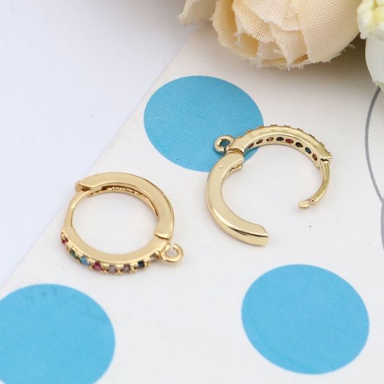 Image de Boucles d'Oreilles à Clip en Laiton Plaqué Or 18K Rond avec Boucle à Zirconia Cubique Multicolore 16mm x 14mm, Epaisseur de Fil: (18 gauge), 1 Paire