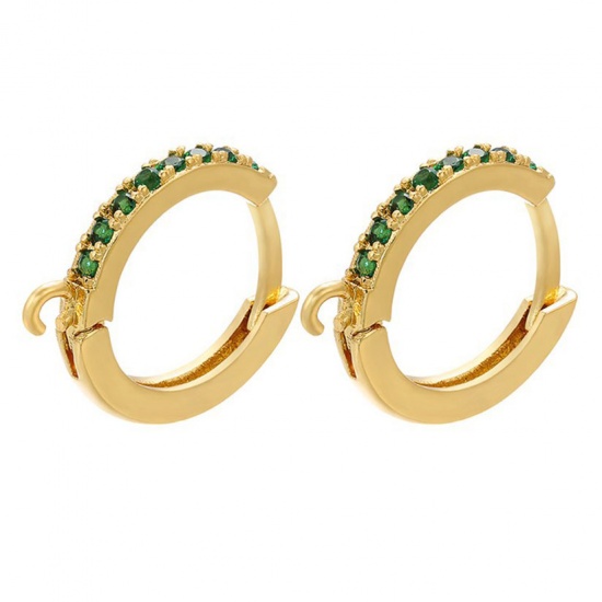 Image de Boucles d'Oreilles à Clip en Laiton Plaqué Or 18K Rond avec Boucle à Zirconia Cubique Vert 16mm x 14mm, Epaisseur de Fil: (18 gauge), 1 Paire