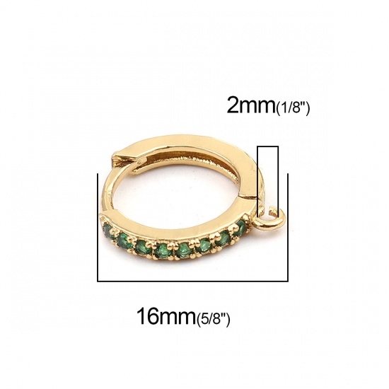 Image de Boucles d'Oreilles à Clip en Laiton Plaqué Or 18K Rond avec Boucle à Zirconia Cubique Vert 16mm x 14mm, Epaisseur de Fil: (18 gauge), 1 Paire