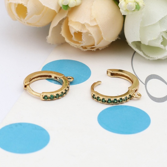 Image de Boucles d'Oreilles à Clip en Laiton Plaqué Or 18K Rond avec Boucle à Zirconia Cubique Vert 16mm x 14mm, Epaisseur de Fil: (18 gauge), 1 Paire