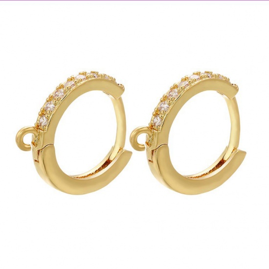 Image de Boucles d'Oreilles à Clip en Laiton Plaqué Or 18K Rond avec Boucle à Zirconia Cubique Clair 16mm x 14mm, Epaisseur de Fil: (18 gauge), 1 Paire