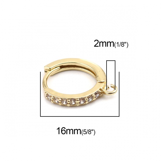 Image de Boucles d'Oreilles à Clip en Laiton Plaqué Or 18K Rond avec Boucle à Zirconia Cubique Clair 16mm x 14mm, Epaisseur de Fil: (18 gauge), 1 Paire