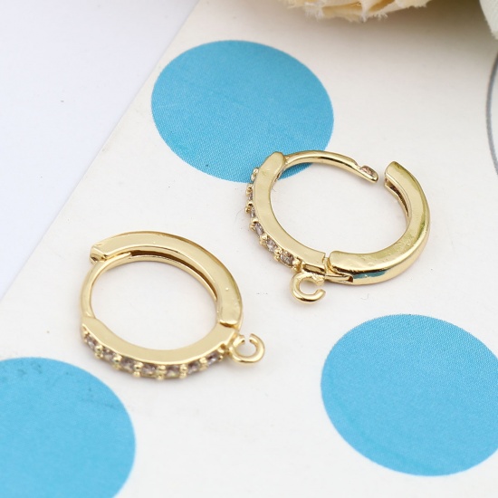 Image de Boucles d'Oreilles à Clip en Laiton Plaqué Or 18K Rond avec Boucle à Zirconia Cubique Clair 16mm x 14mm, Epaisseur de Fil: (18 gauge), 1 Paire