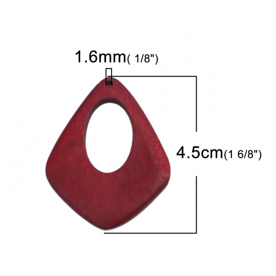 ウッド ペンダント 滴 ドロップ 赤ワイン色 楕円形柄 透かし 4.5cm x 3.6cm、 10 個 の画像