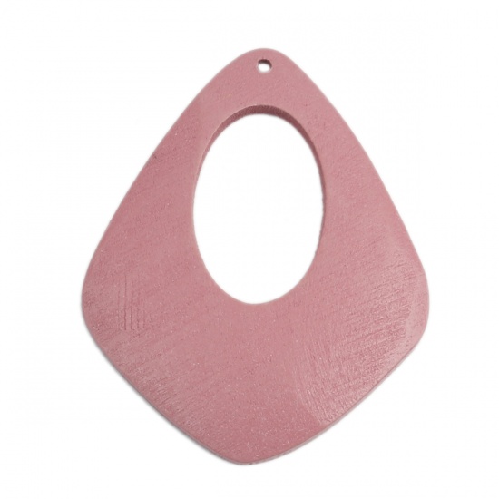 ウッド ペンダント 滴 ドロップ 暗いピンク 楕円形柄 透かし 4.5cm x 3.6cm、 10 個 の画像