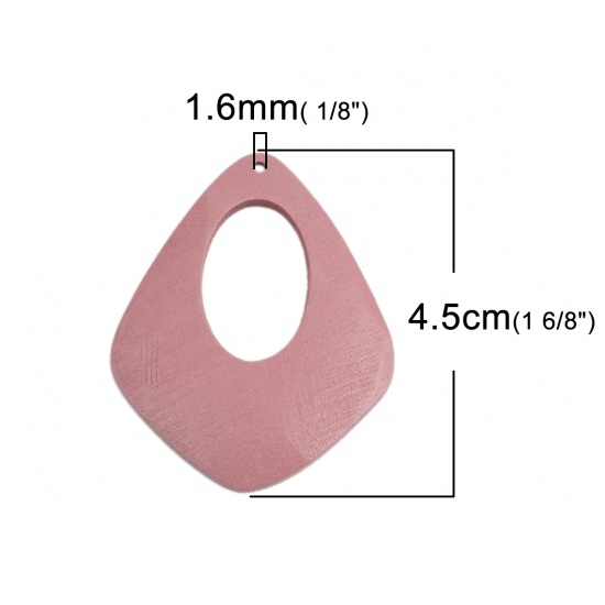 ウッド ペンダント 滴 ドロップ 暗いピンク 楕円形柄 透かし 4.5cm x 3.6cm、 10 個 の画像