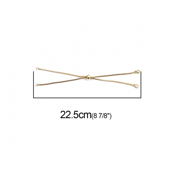 Picture of Brass & Cubic Zirconia Slider/Slide Extender Chain 18K Gold Color Transparent Clear 22.5cm(8 7/8") long, 1 Piece                                                                                                                                              