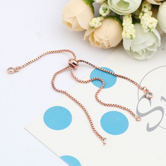 Picture of Brass & Cubic Zirconia Slider/Slide Extender Chain Rose Gold Transparent Clear 22.5cm(8 7/8") long, 1 Piece                                                                                                                                                   