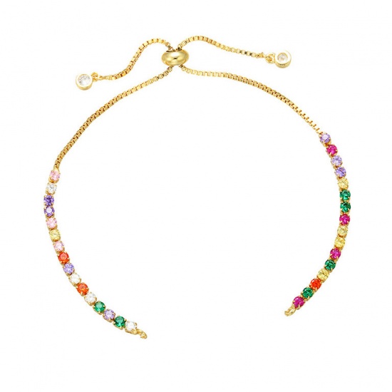 Picture of Brass & Cubic Zirconia Slider/Slide Extender Chain 18K Gold Plated Multicolor 22.5cm(8 7/8") long, 1 Piece