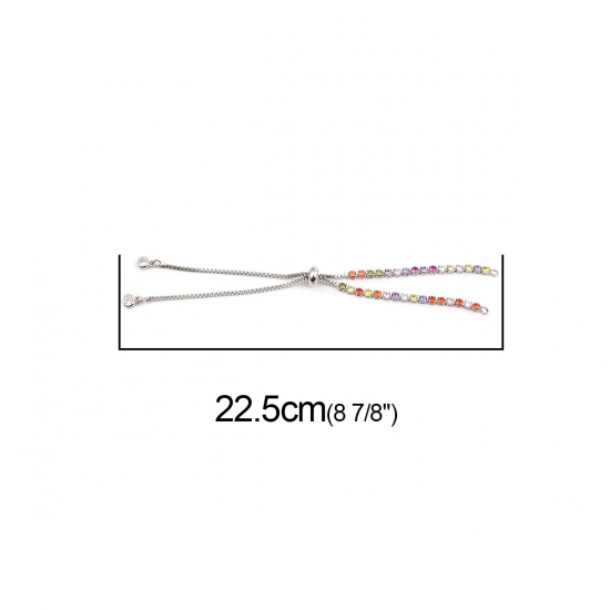 Изображение Медь+Искусственный Циркон Слайдер / Слайд Расширитель Цепи Матовое Серебро Разноцветный 22.5см длина, 1 ШТ                                                                                                                                                    