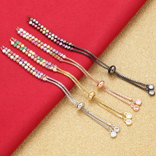 Picture of Brass & Cubic Zirconia Slider/Slide Extender Chain Real Platinum Plated Multicolor 22.5cm(8 7/8") long, 1 Piece                                                                                                                                               