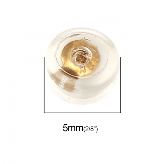 Picture of Silicone Ear Nuts Post Stopper Earring Findings Half Round Golden Transparent Clear 5mm x 4mm, 20 PCs