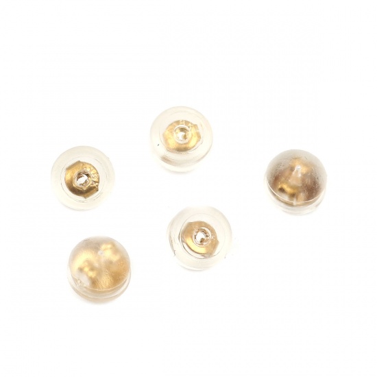 Picture of Silicone Ear Nuts Post Stopper Earring Findings Half Round Golden Transparent Clear 5mm x 4mm, 20 PCs