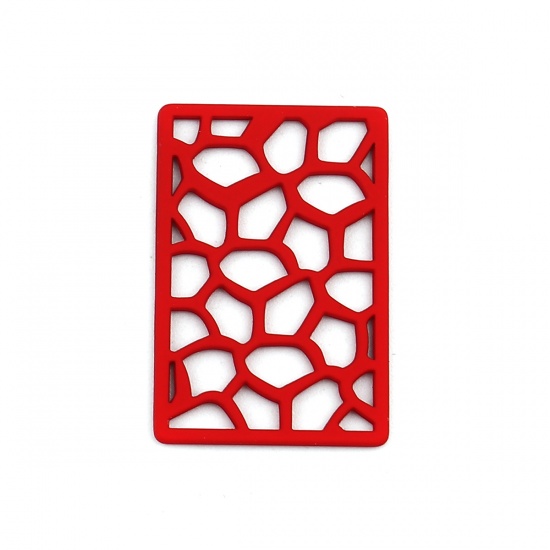 Immagine di Lega di Zinco Connettore Accessori Rettangolo Rosso Filigrana 3cm x 2cm, 10 Pz