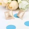 Picture of Brass Ear Post Stud Earrings 18K Real Gold Plated Rhombus W/ Loop 21mm x 18mm, Post/ Wire Size: (21 gauge), 2 PCs