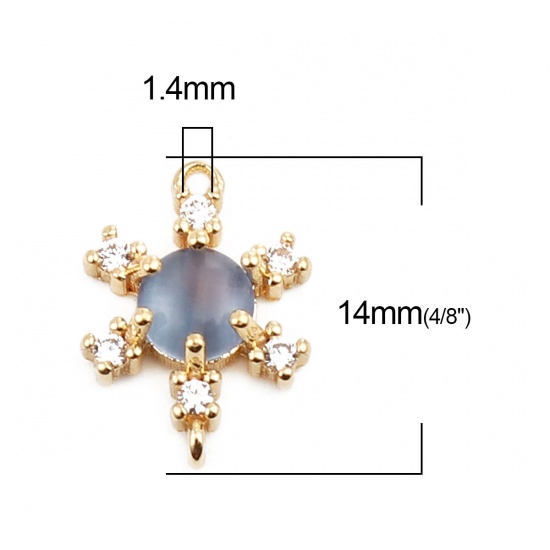 Image de Connecteurs en Laiton Fleur Plaqué Or Véritable 18K à Strass Bleu Gris 14mm x 10mm, 1 Pièce