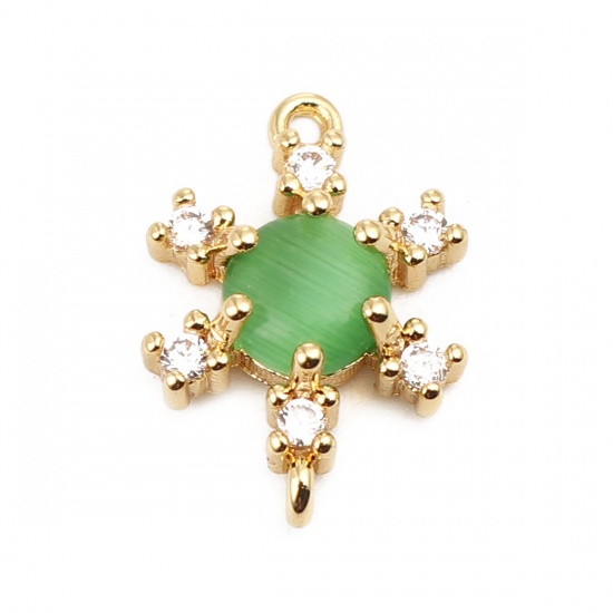 Image de Connecteurs en Laiton Fleur Plaqué Or Véritable 18K à Strass Vert 14mm x 10mm, 1 Pièce