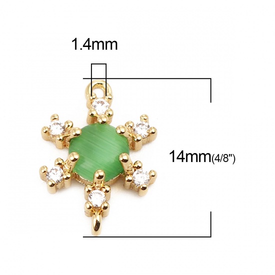 Image de Connecteurs en Laiton Fleur Plaqué Or Véritable 18K à Strass Vert 14mm x 10mm, 1 Pièce