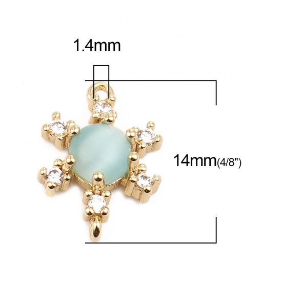 Image de Connecteurs en Laiton Fleur Plaqué Or Véritable 18K à Strass Bleu Clair 14mm x 10mm, 1 Pièce