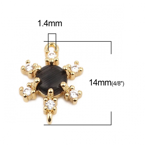 Image de Connecteurs en Laiton Fleur Plaqué Or Véritable 18K à Strass Noir 14mm x 10mm, 1 Pièce