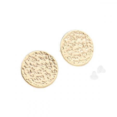 Ottone Orecchini a Perno 18K Vero Oro Placcato Tondo W/ Loop 14mm Dia., Dimensione di Posta / Cavo: (21 misura), 4 Pz