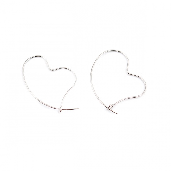 Picture of Brass Hoop Earrings Real Platinum Plated Heart Hollow 21mm x 21mm, 10 PCs