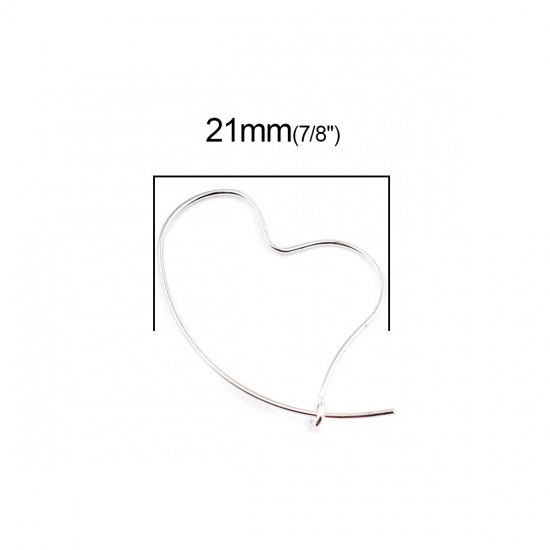 Picture of Brass Hoop Earrings Real Platinum Plated Heart Hollow 21mm x 21mm, 10 PCs