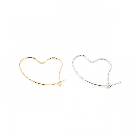 Picture of Brass Hoop Earrings Real Platinum Plated Heart Hollow 21mm x 21mm, 10 PCs