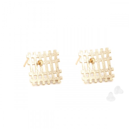 Latón Pendientes 18K Oro Real Chapado Diamond Enrejado W/ Lazo 20mm x 20mm, Post/ Wire Size: (20 gauge), 2 Unidades