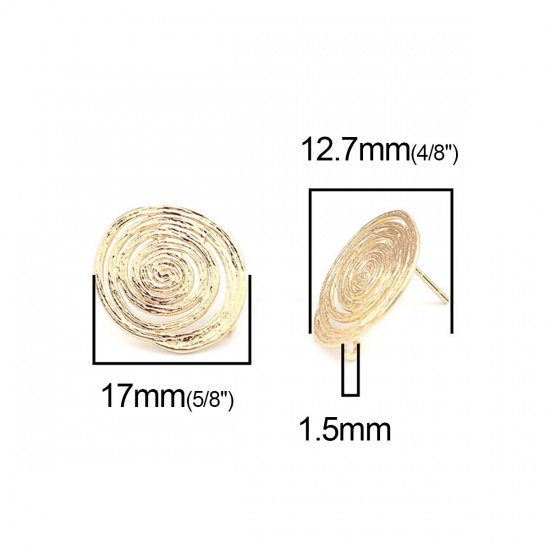 Picture of Brass Ear Post Stud Earrings 18K Real Gold Plated Spiral W/ Loop 17mm x 15mm, Post/ Wire Size: (21 gauge), 2 PCs