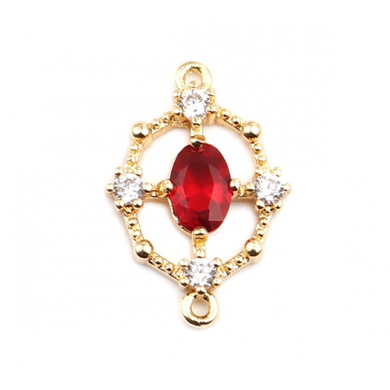 Picture of Brass Connectors Oval 18K Real Gold Plated Hollow Red Rhinestone 18mm x 12mm, 2 PCs                                                                                                                                                                           