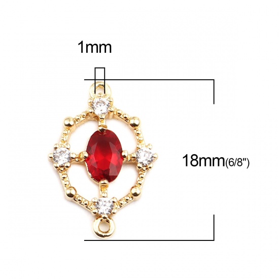 Picture of Brass Connectors Oval 18K Real Gold Plated Hollow Red Rhinestone 18mm x 12mm, 2 PCs                                                                                                                                                                           