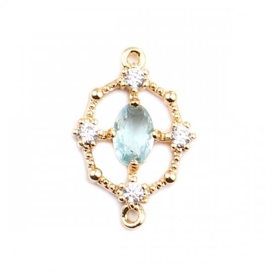 Picture of Brass Connectors Oval 18K Real Gold Plated Hollow Light Blue Rhinestone 18mm x 12mm, 2 PCs                                                                                                                                                                    