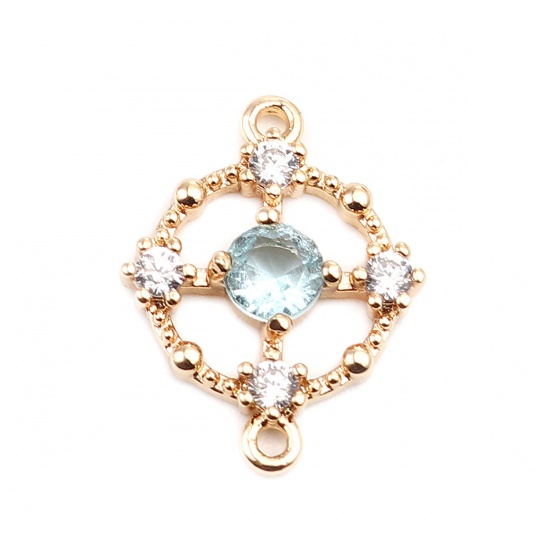 Picture of Brass Connectors Round 18K Real Gold Plated Hollow Light Blue Rhinestone 16mm x 12mm, 2 PCs                                                                                                                                                                   