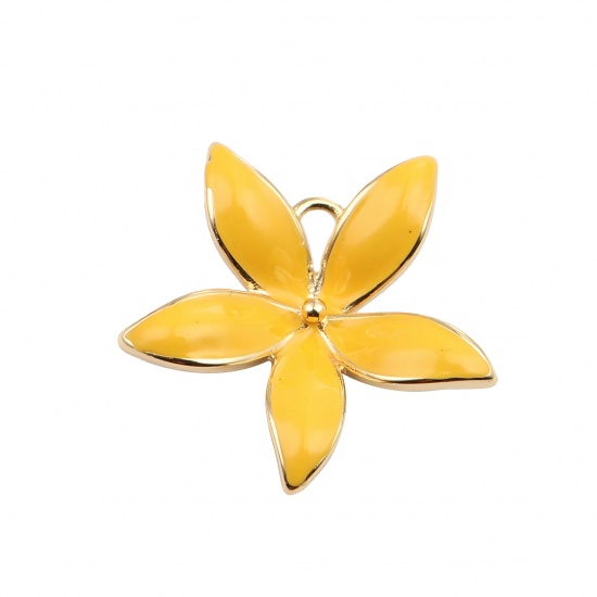 Picture of Brass Connectors Flower 18K Real Gold Plated Yellow Enamel 24mm x 23mm, 2 PCs                                                                                                                                                                                 