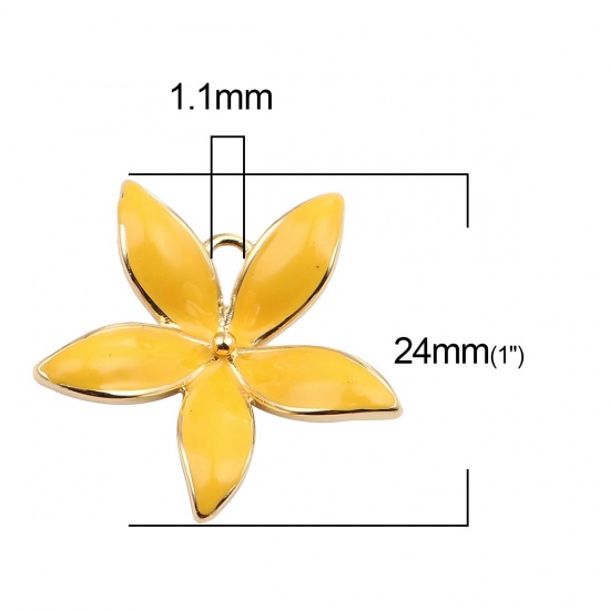 Image de Connecteurs en Laiton Fleur Plaqué Or Véritable 18K Jaune Émail 24mm x 23mm, 2 Pcs