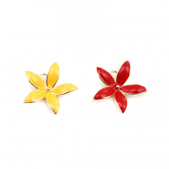 Image de Connecteurs en Laiton Fleur Plaqué Or Véritable 18K Jaune Émail 24mm x 23mm, 2 Pcs
